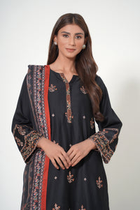 3 Piece Unstitched Embroidered Cotton Satin Suit