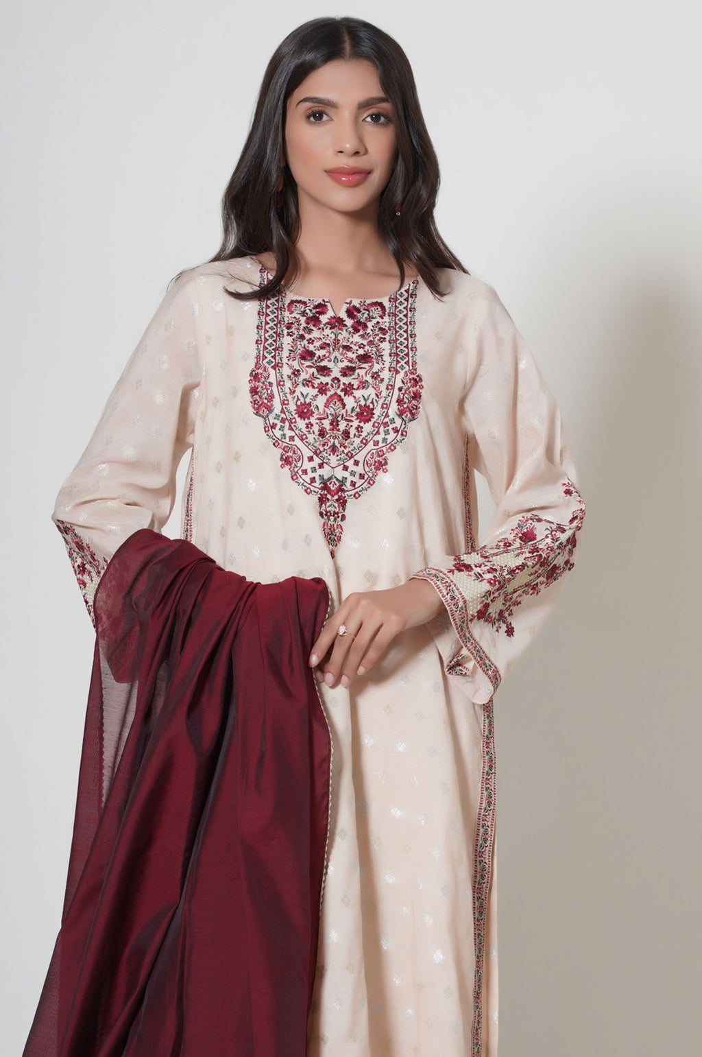 Unstitched 3 Piece Embroidered Zari Jacquard Suit