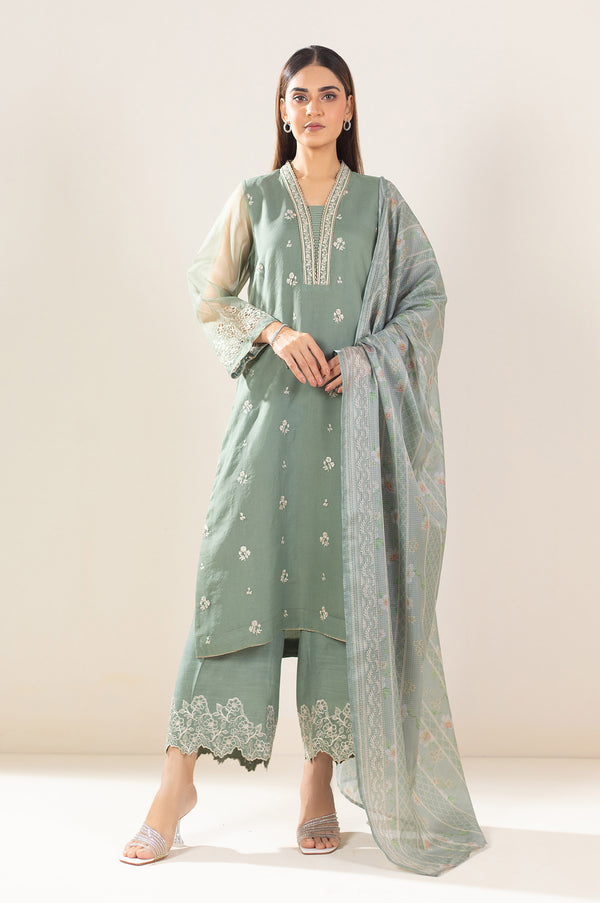 3 Piece Unstitched Embroidered Organza Suit