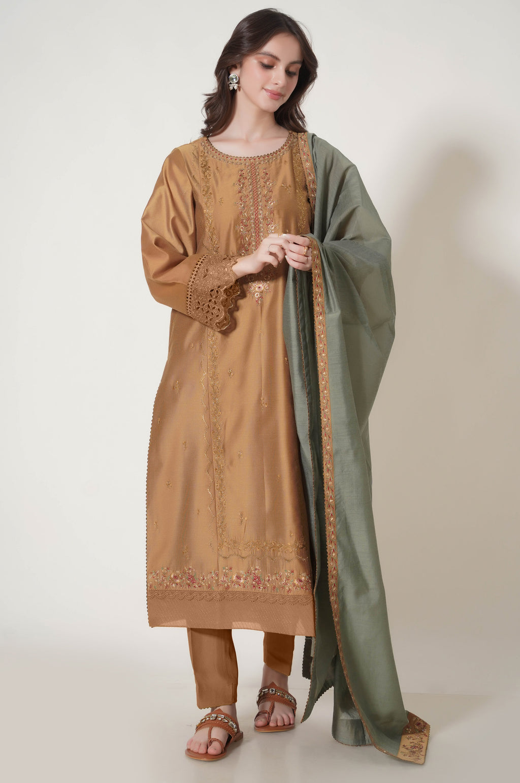 Unstitched 3 Piece Embroidered Cotton Net Suit