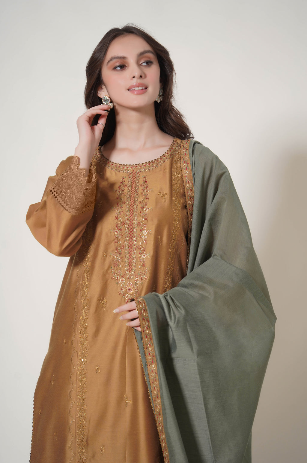 Unstitched 3 Piece Embroidered Cotton Net Suit