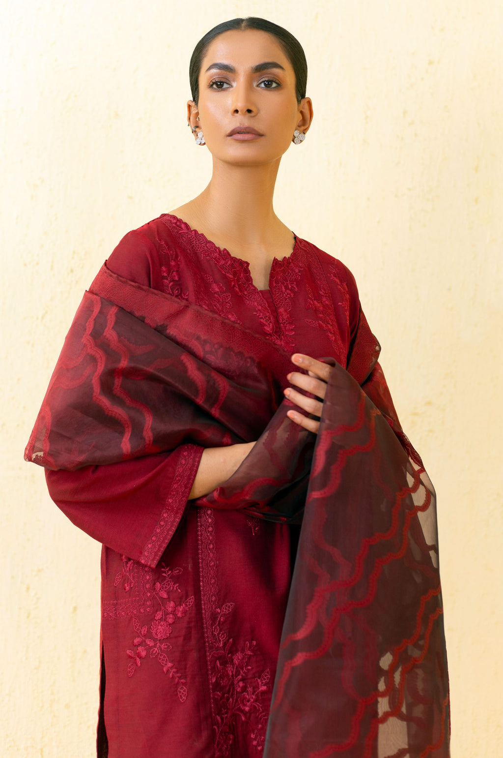 3 Piece Unstitched Embroidered Cotton Silk Suit