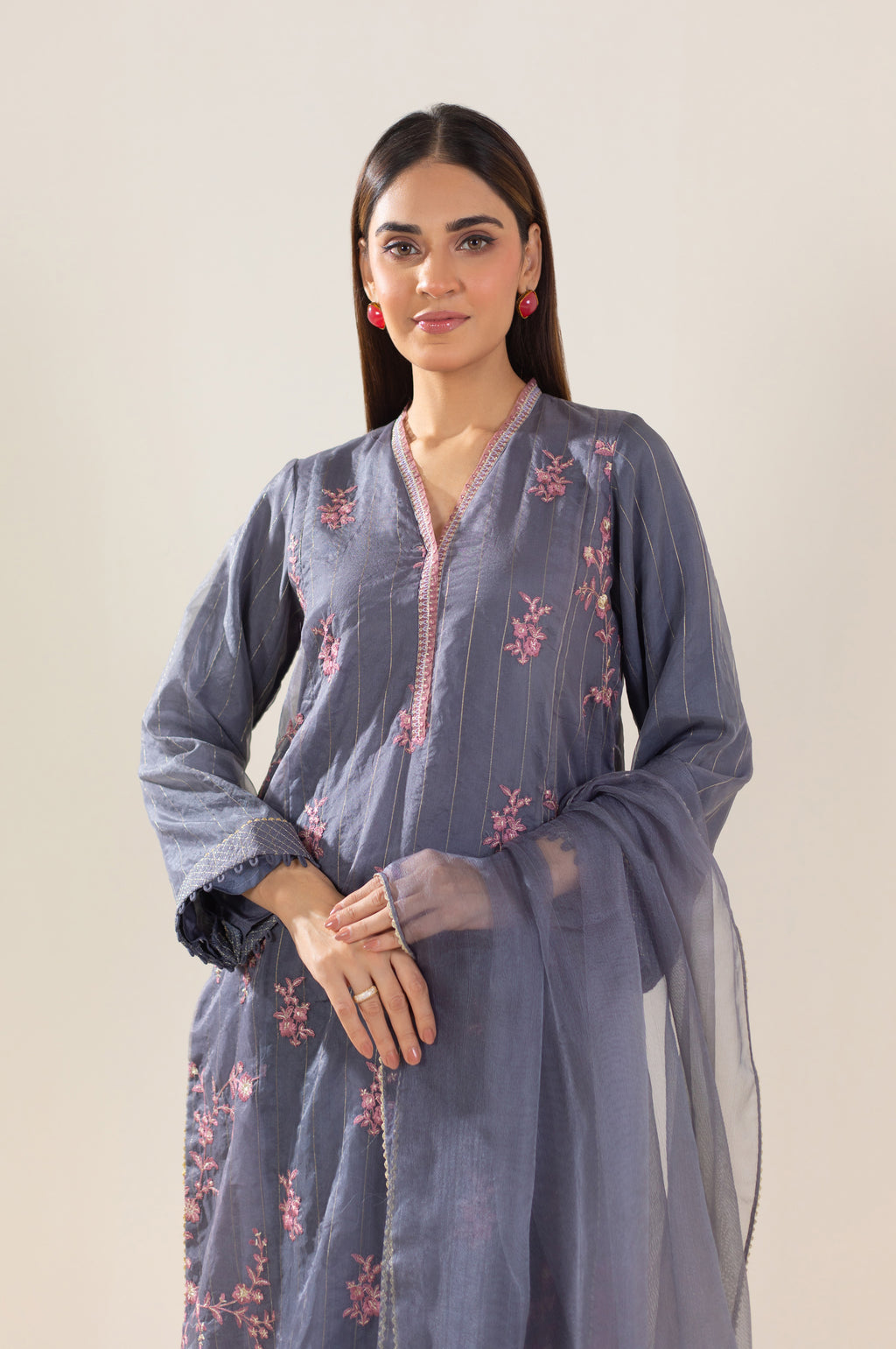 Unstitched 3 Piece Embroidered Organza Suit
