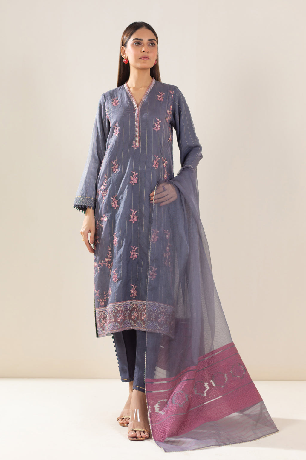 Unstitched 3 Piece Embroidered Organza Suit