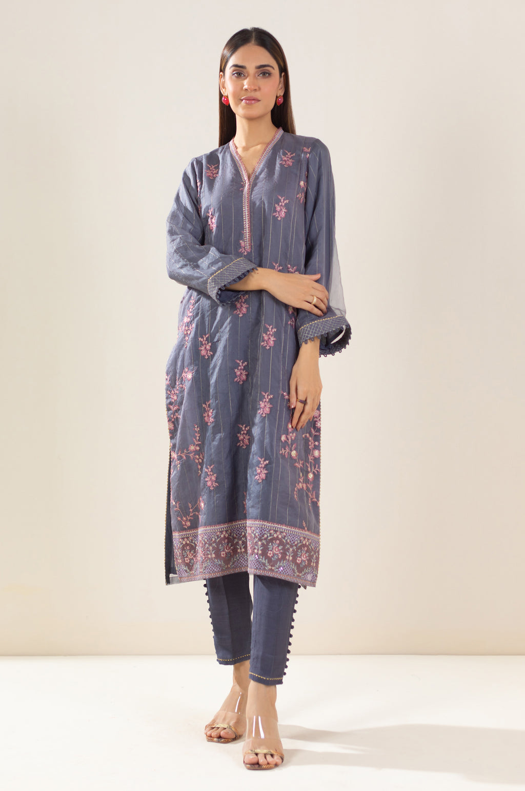 Unstitched 3 Piece Embroidered Organza Suit