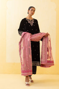 Unstitched 3 Piece Embroidered Velvet Suit - Black