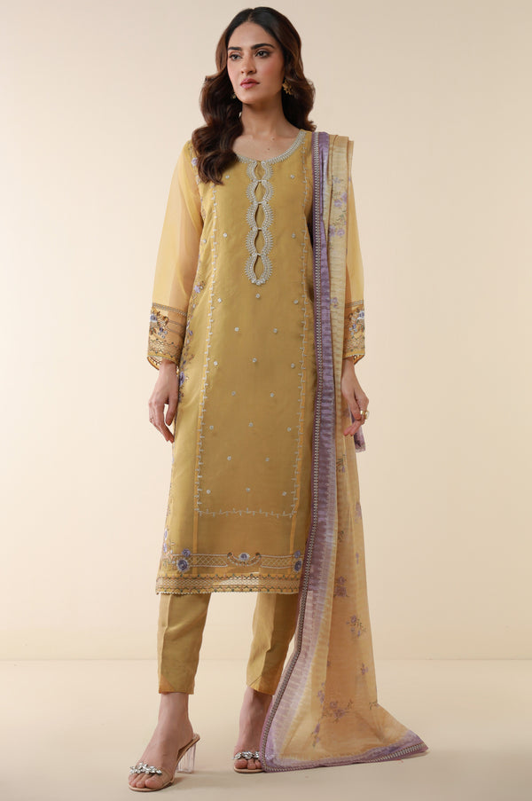 Unstitched 3 Piece Embroidered Organza Suit