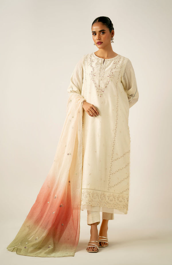 Unstitched 3 Piece Embroidered Cotton Net Suit