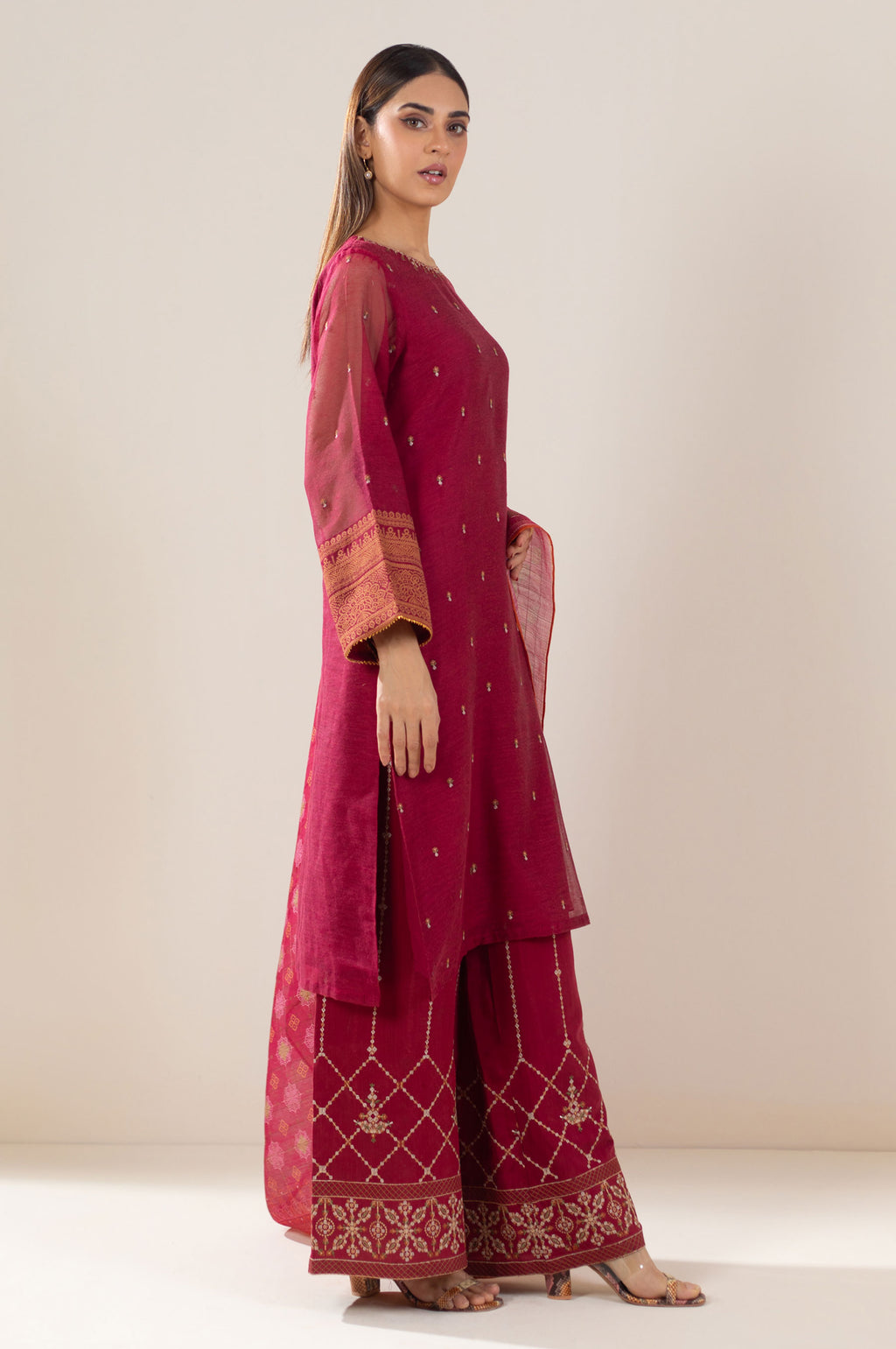 Unstitched 3 Piece Embroidered Khaddi Net Suit