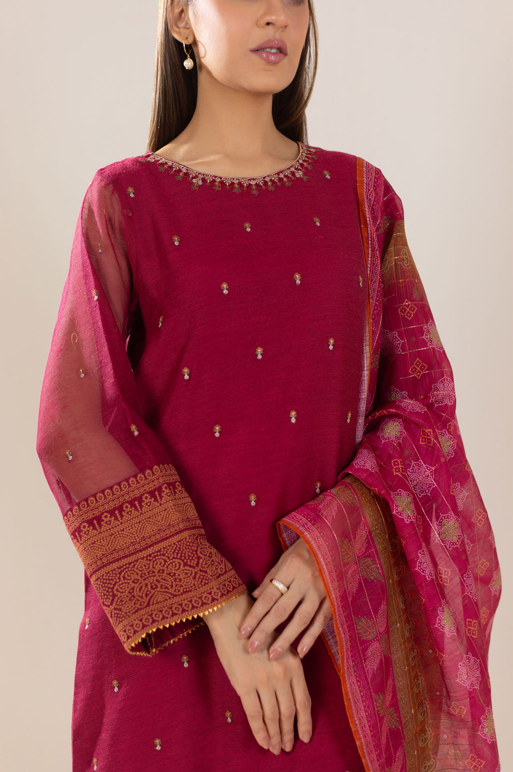 Unstitched 3 Piece Embroidered Khaddi Net Suit