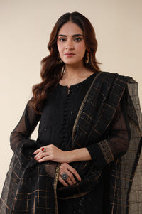Unstitched 3 Piece Embroidered Khaddi Net Shirt With Checkered Lurex Dupatta