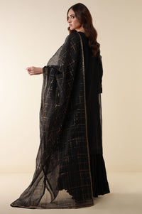 Unstitched 3 Piece Embroidered Khaddi Net Shirt With Checkered Lurex Dupatta