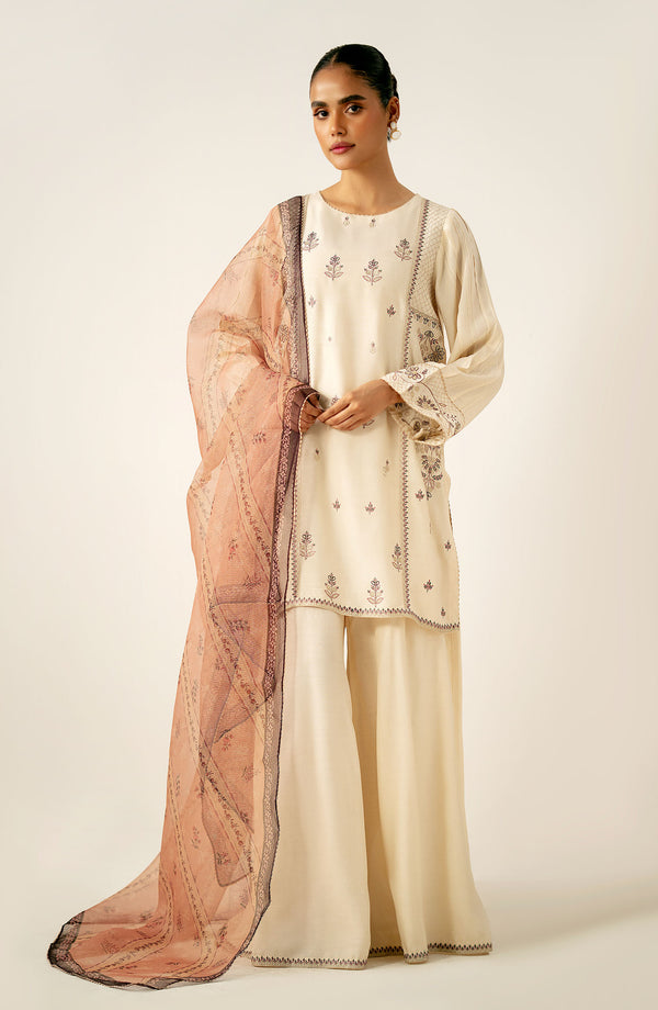 Unstitched 3 Piece Embroidered Oak Silk Suit