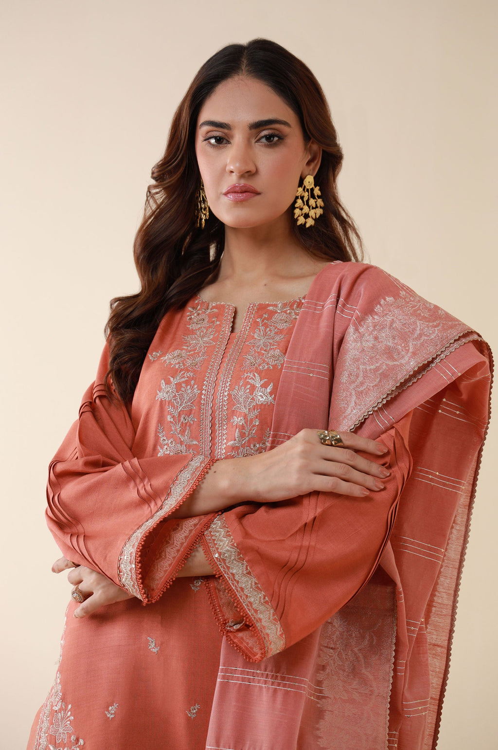Unstitched 3 Piece Embroidered Oak Silk Suit