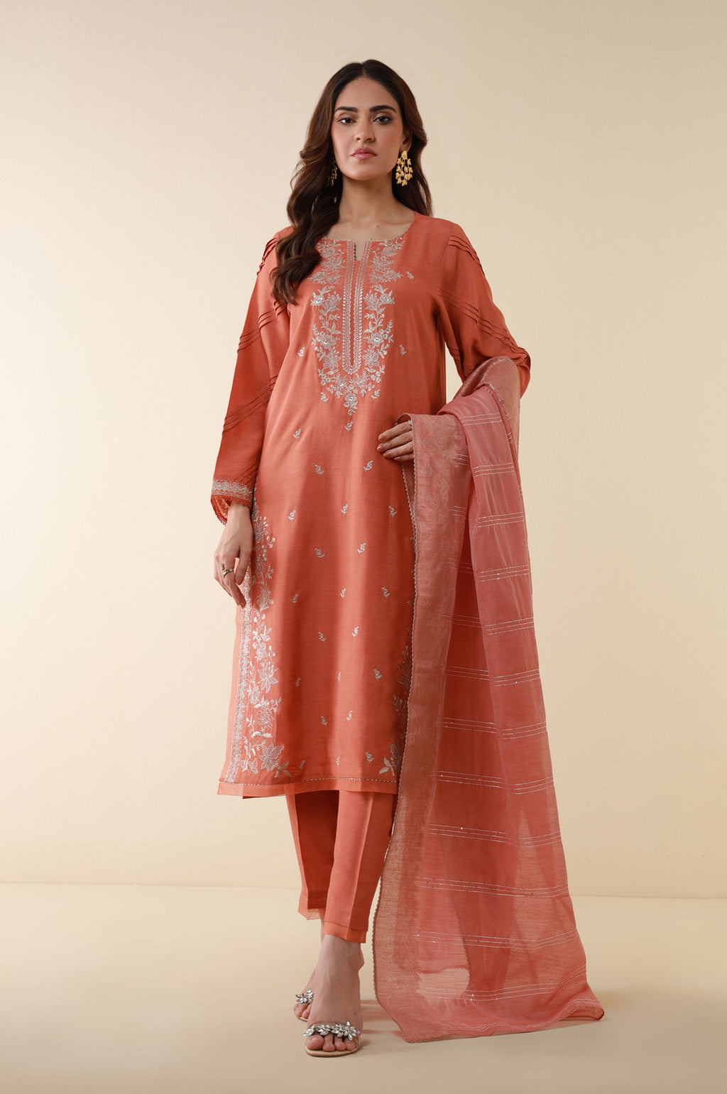 Unstitched 3 Piece Embroidered Oak Silk Suit
