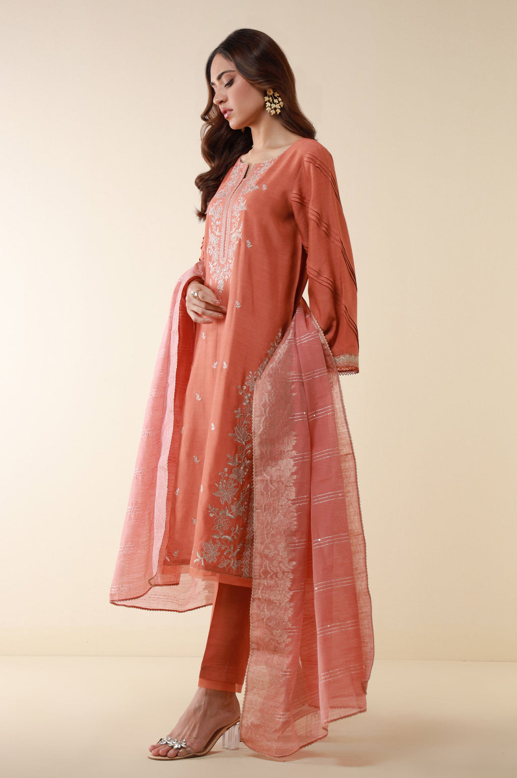 Unstitched 3 Piece Embroidered Oak Silk Suit
