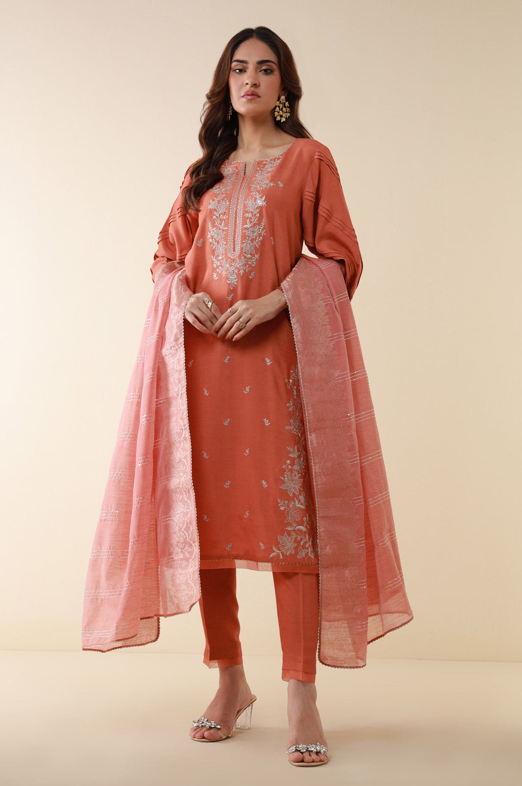 Unstitched 3 Piece Embroidered Oak Silk Suit
