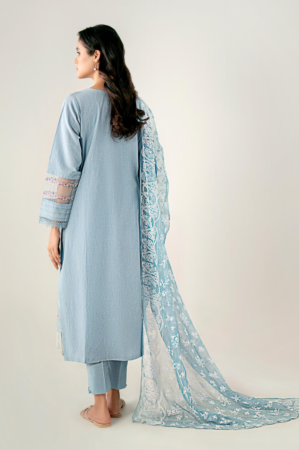 Unstitched 3 Piece Embroidered Cambric Shirt with Puff Print Chiffon Dupatta