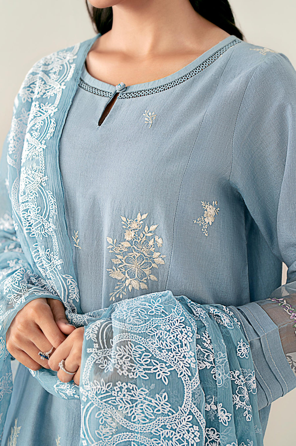 Unstitched 3 Piece Embroidered Cambric Shirt with Puff Print Chiffon Dupatta