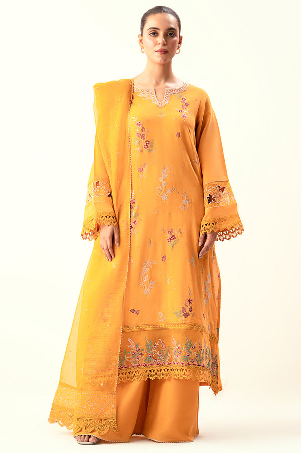 Unstitched 3 Piece Embroidered Cambric Zari Suit