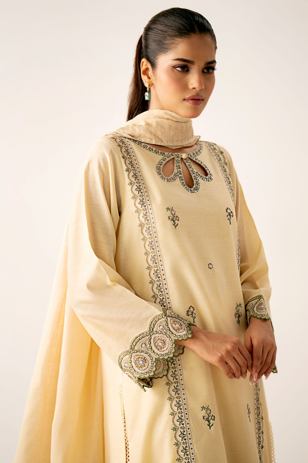 Unstitched 3 Piece Embroidered Cotton Net Suit