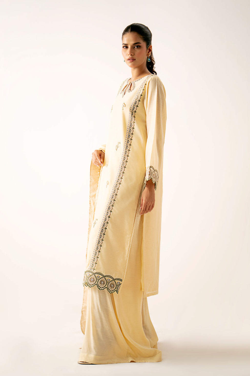 Unstitched 3 Piece Embroidered Cotton Net Suit