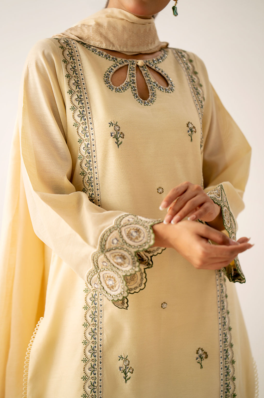 Unstitched 3 Piece Embroidered Cotton Net Suit