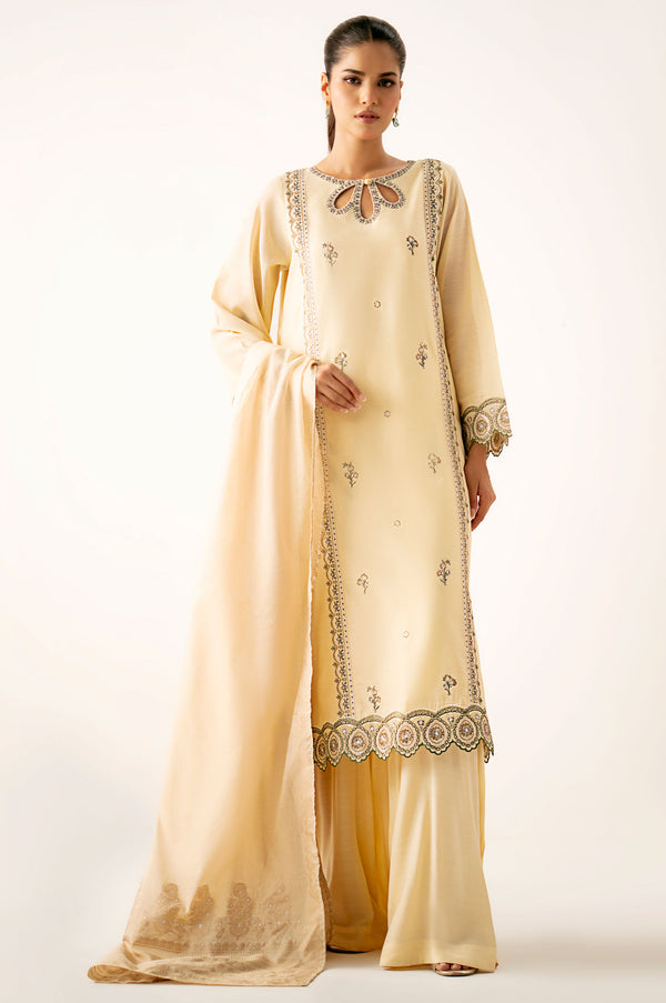 Unstitched 3 Piece Embroidered Cotton Net Suit