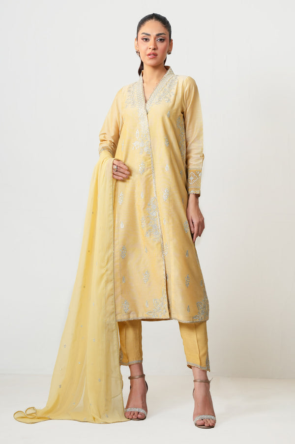 Unstitched 3 Piece Embroidered Cotton Net Suit