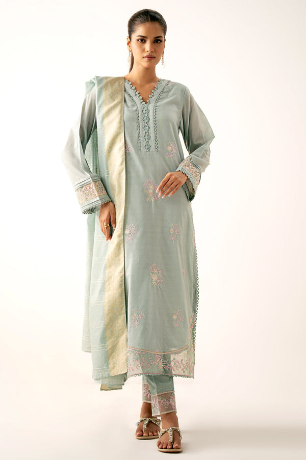 Unstitched 3 Piece Embroidered Paper Cotton Suit