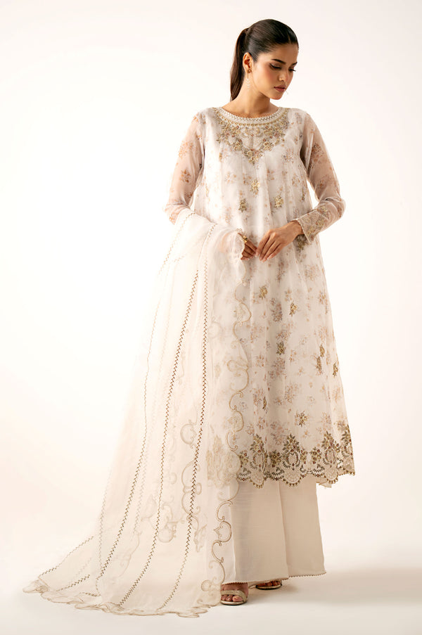 Unstitched 3 Piece Embroidered Organza Suit