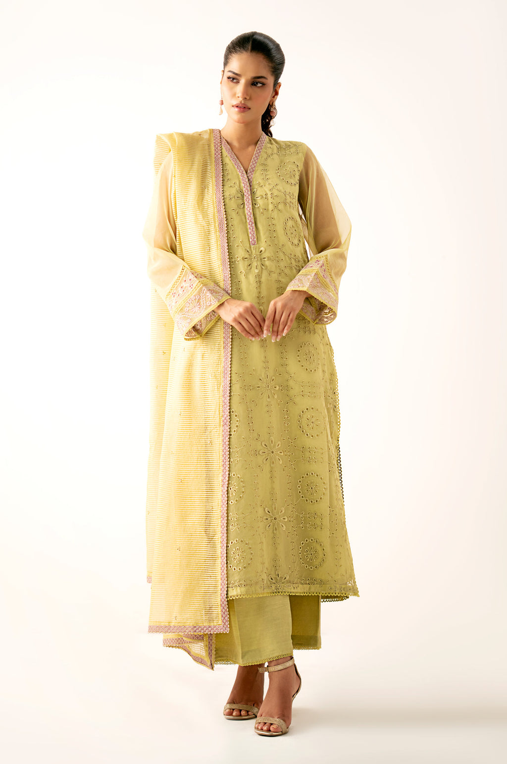 Unstitched 3 Piece Embroidered Organza Suit