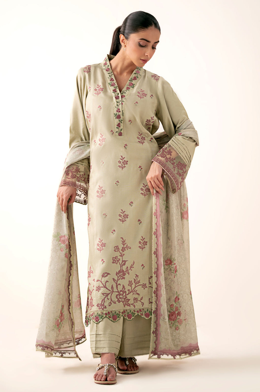 Unstitched 3 Piece Embroidered Oak Silk Suit