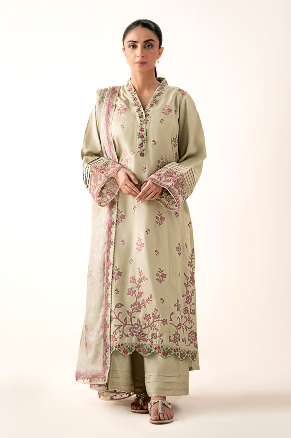 Unstitched 3 Piece Embroidered Oak Silk Suit