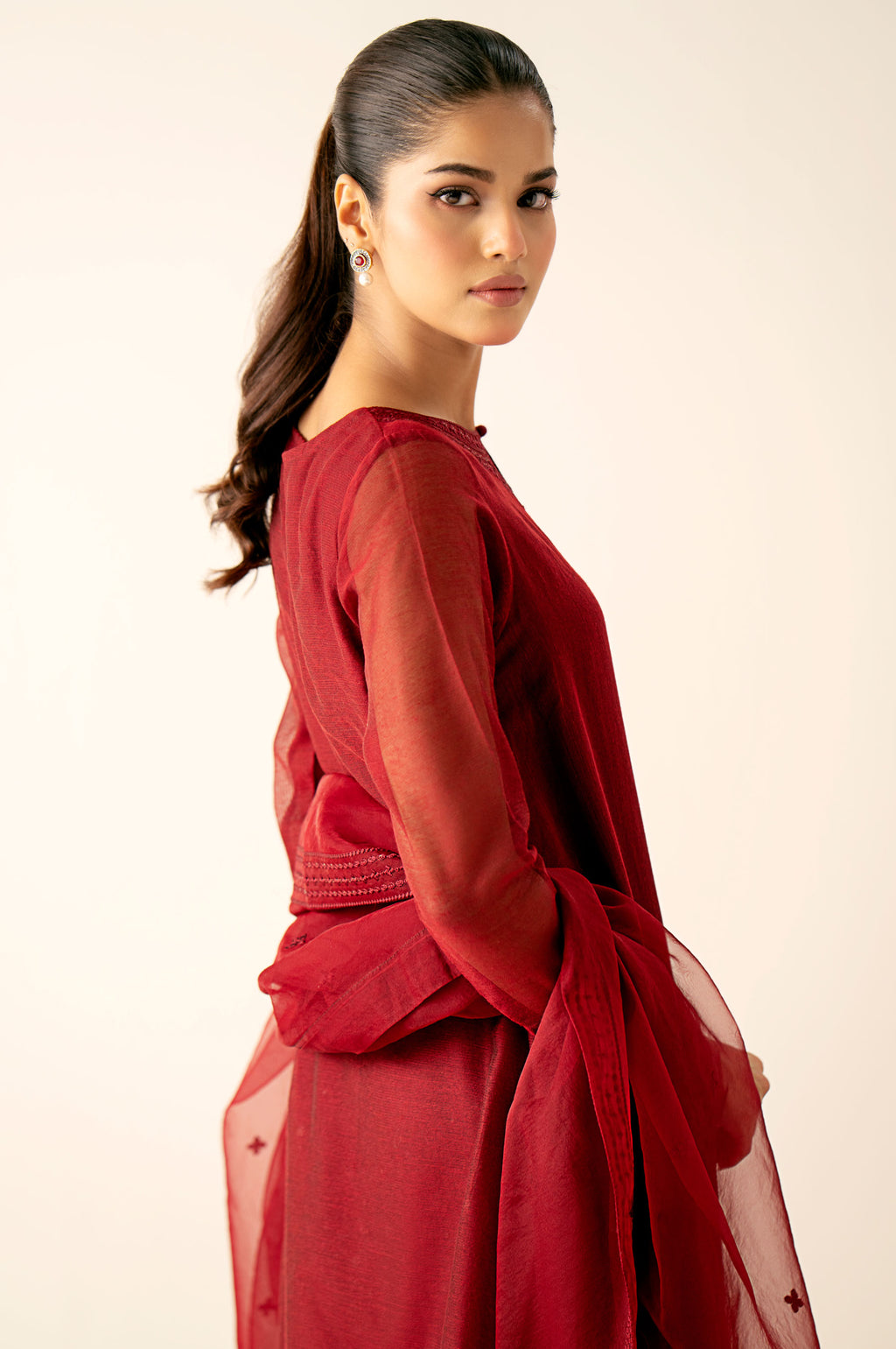 open lace back dress Khaadi BCO240311ST Red Online Shopping – Original Brand main image 0