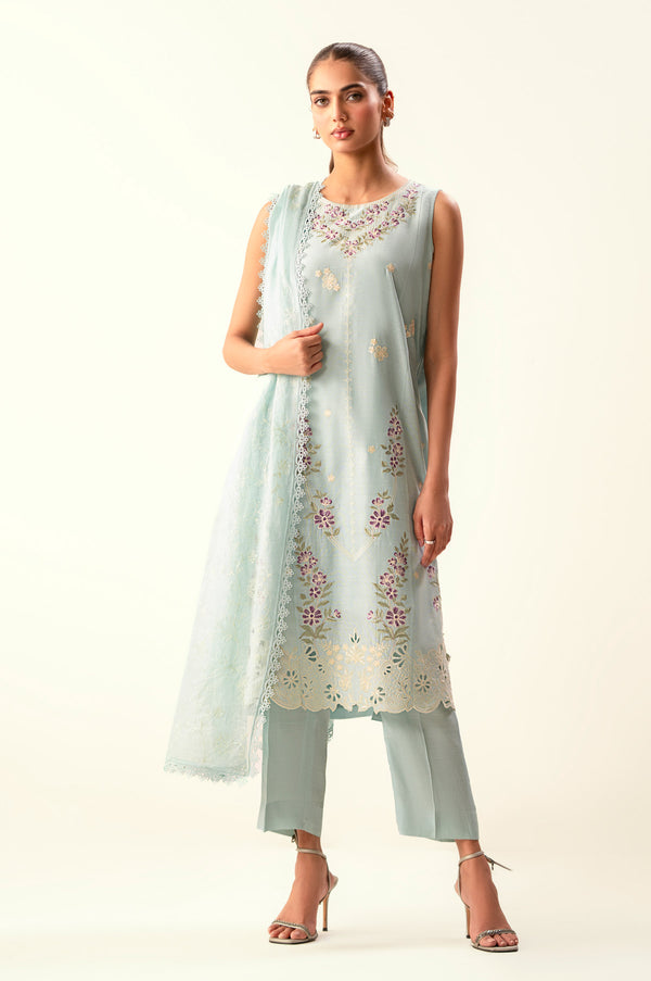 Unstitched 3 Piece Embroidered Cotton Net Suit