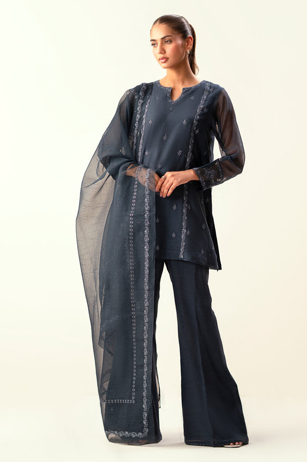 Unstitched 3 Piece Embroidered Khaddi Net Suit