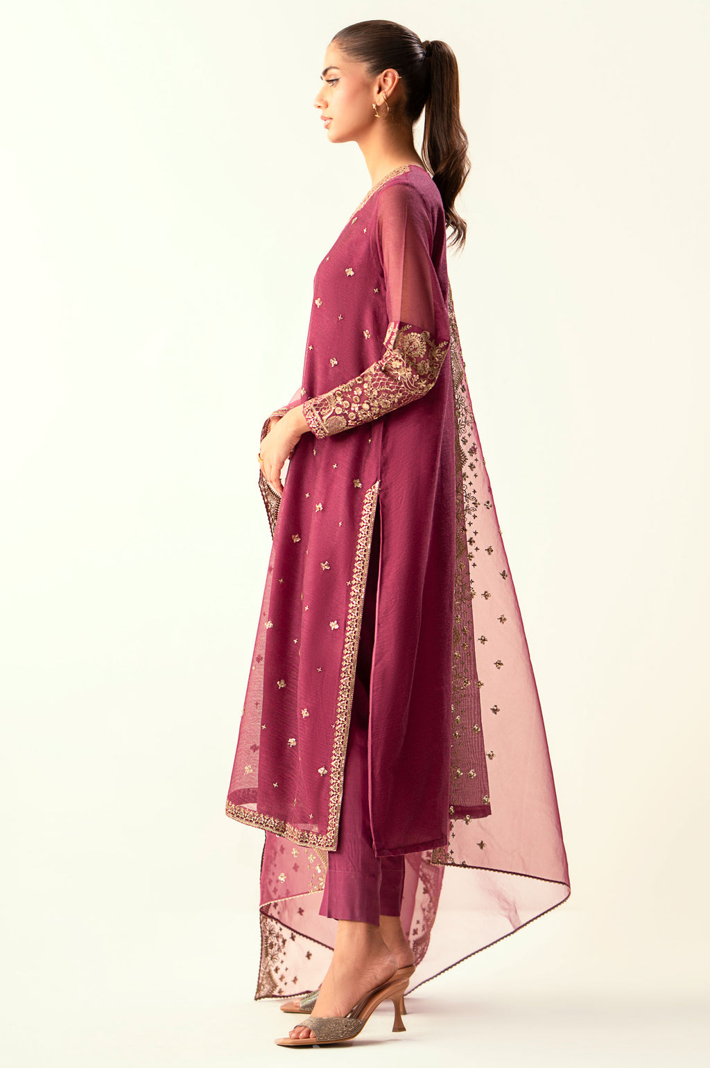 Unstitched 3 Piece Embroidered Khaddi Net Suit