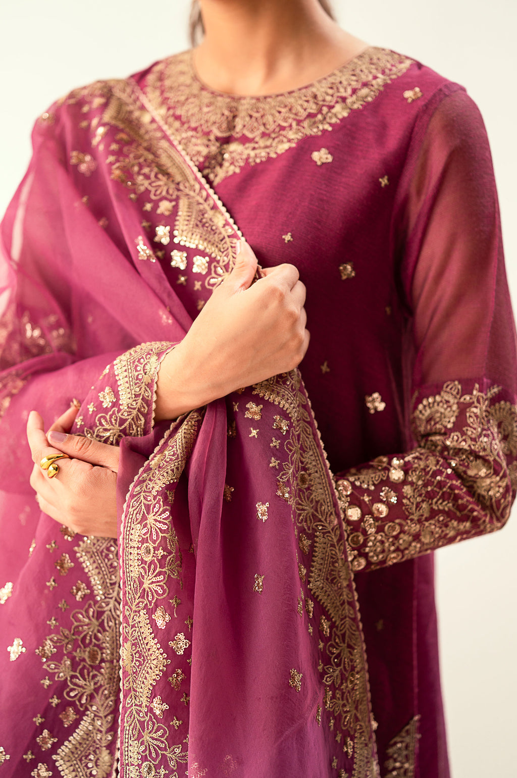 Unstitched 3 Piece Embroidered Khaddi Net Suit