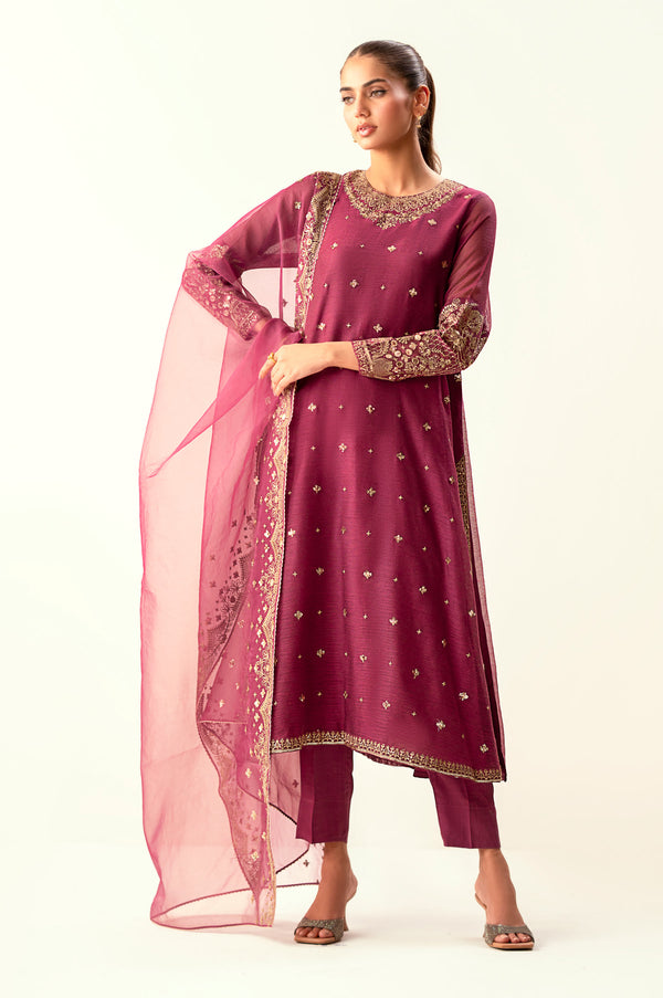 Unstitched 3 Piece Embroidered Khaddi Net Suit