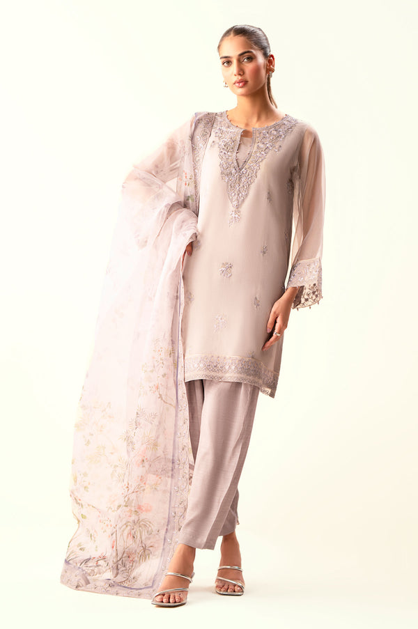 Unstitched 3 Piece Embroidered Organza Suit