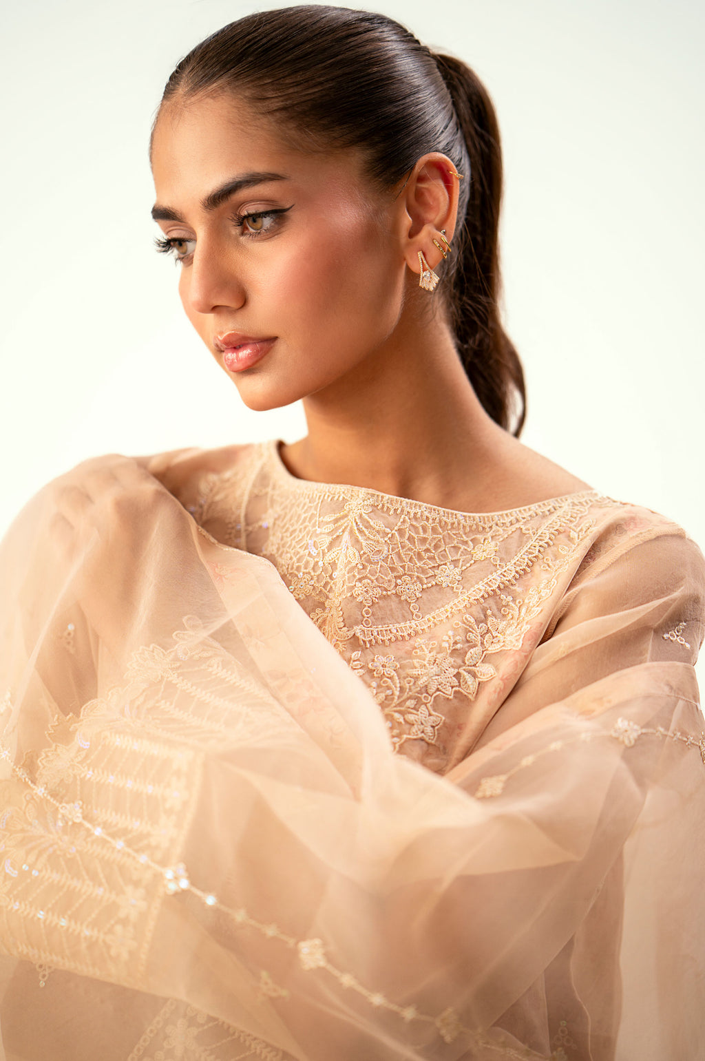 Unstitched 3 Piece Embroidered Digital Printed Silk + Organza Suit