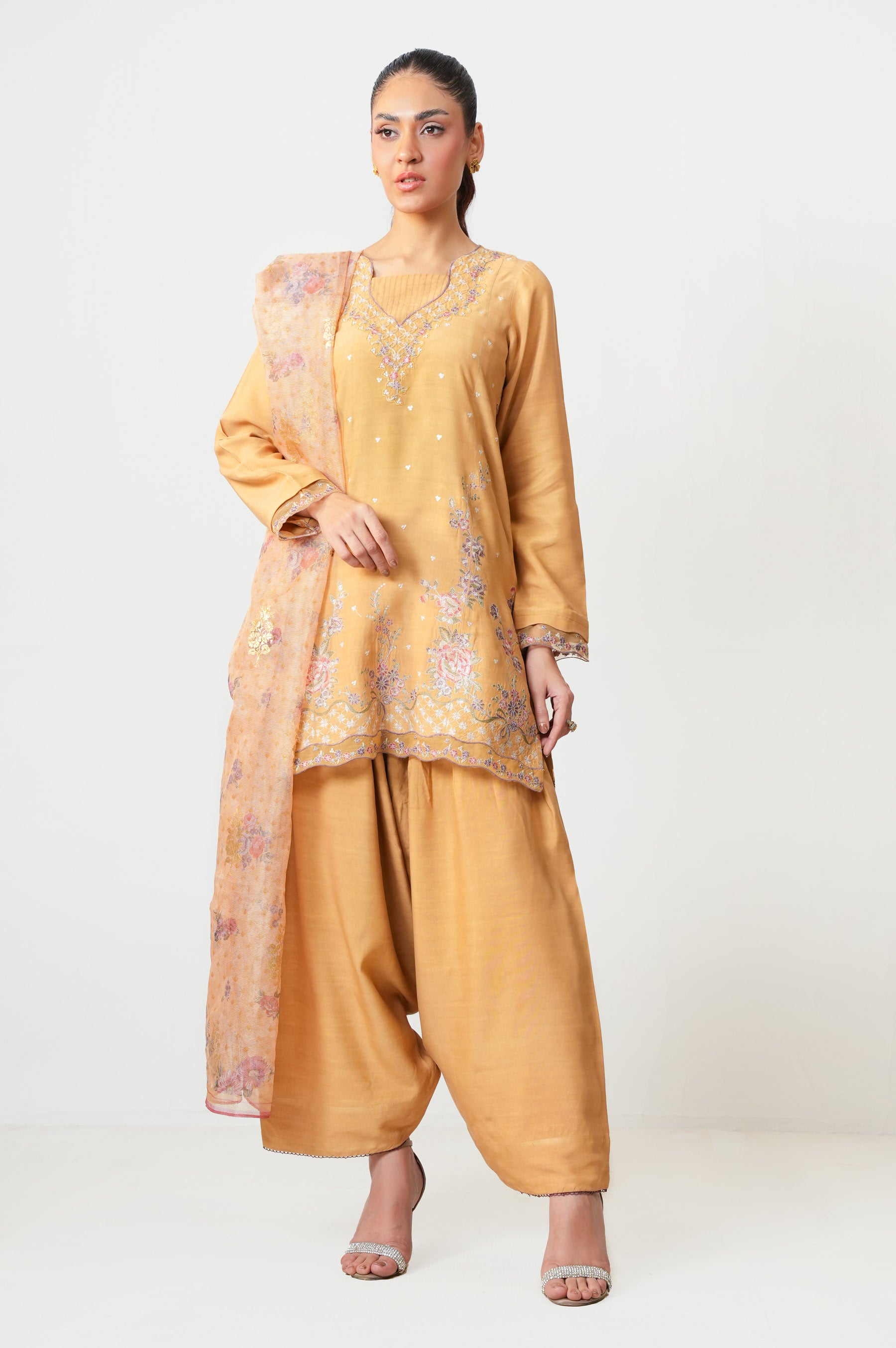 Unstitched 3 Piece Embroidered Oak Silk Suit