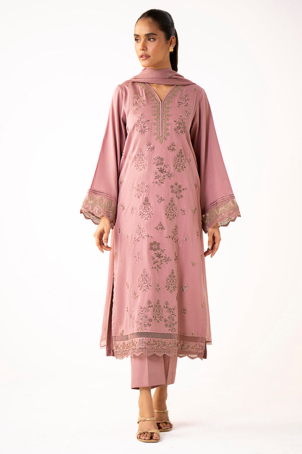 Unstitched 3 Piece Embroidered Cotton Satin Suit