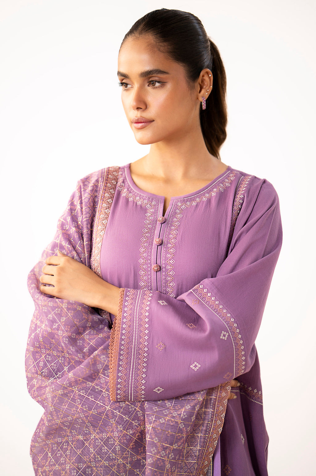 Unstitched 3 Piece Embroidered Cotton Satin Suit