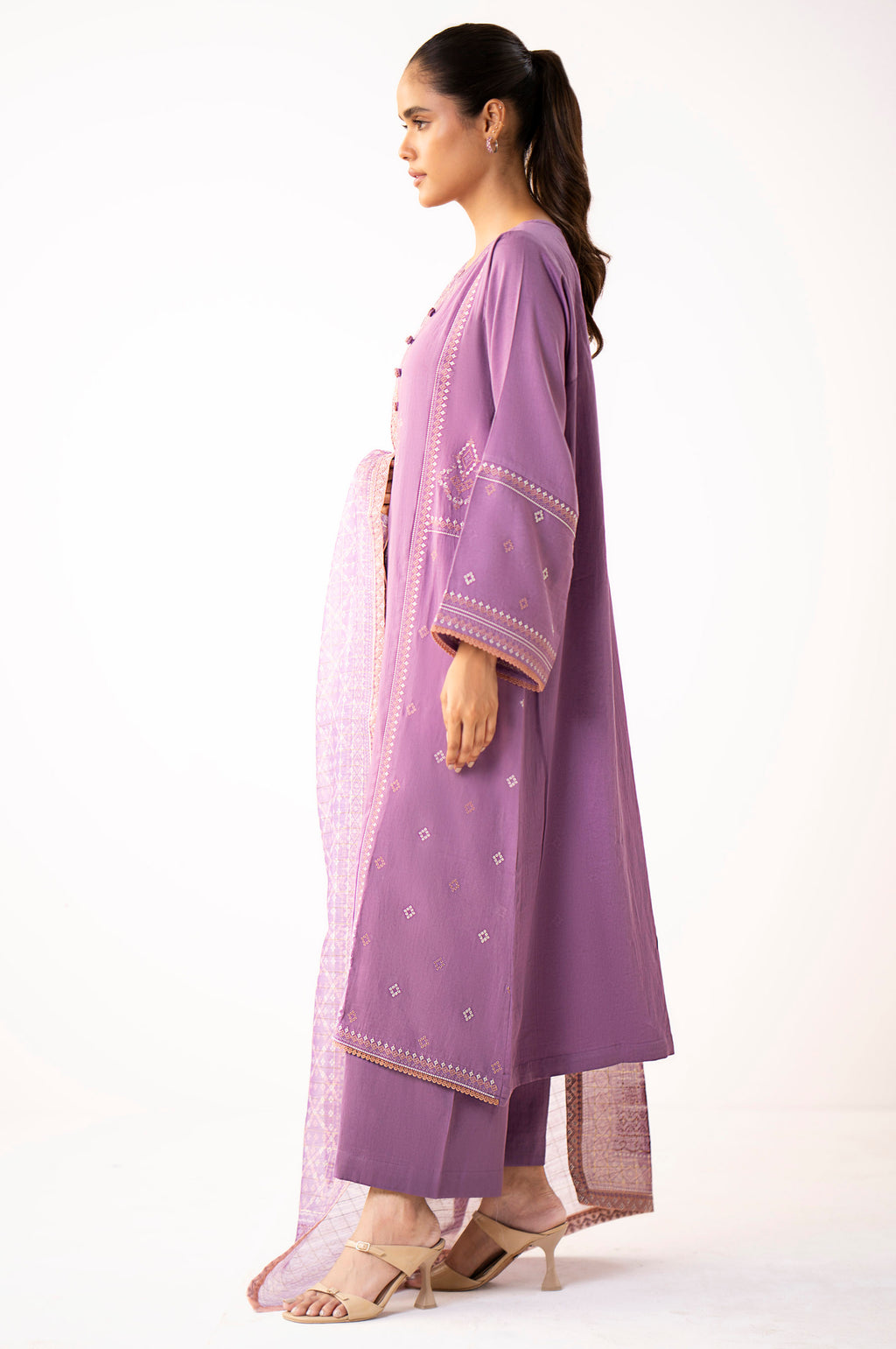 Unstitched 3 Piece Embroidered Cotton Satin Suit