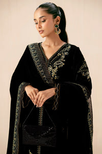 Unstitched 3 Piece Embroidered Velvet Suit - Black