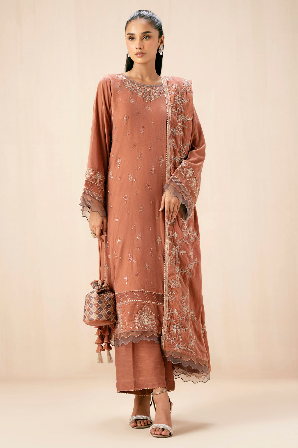 Unstitched 3 Piece Embroidered Velvet Suit