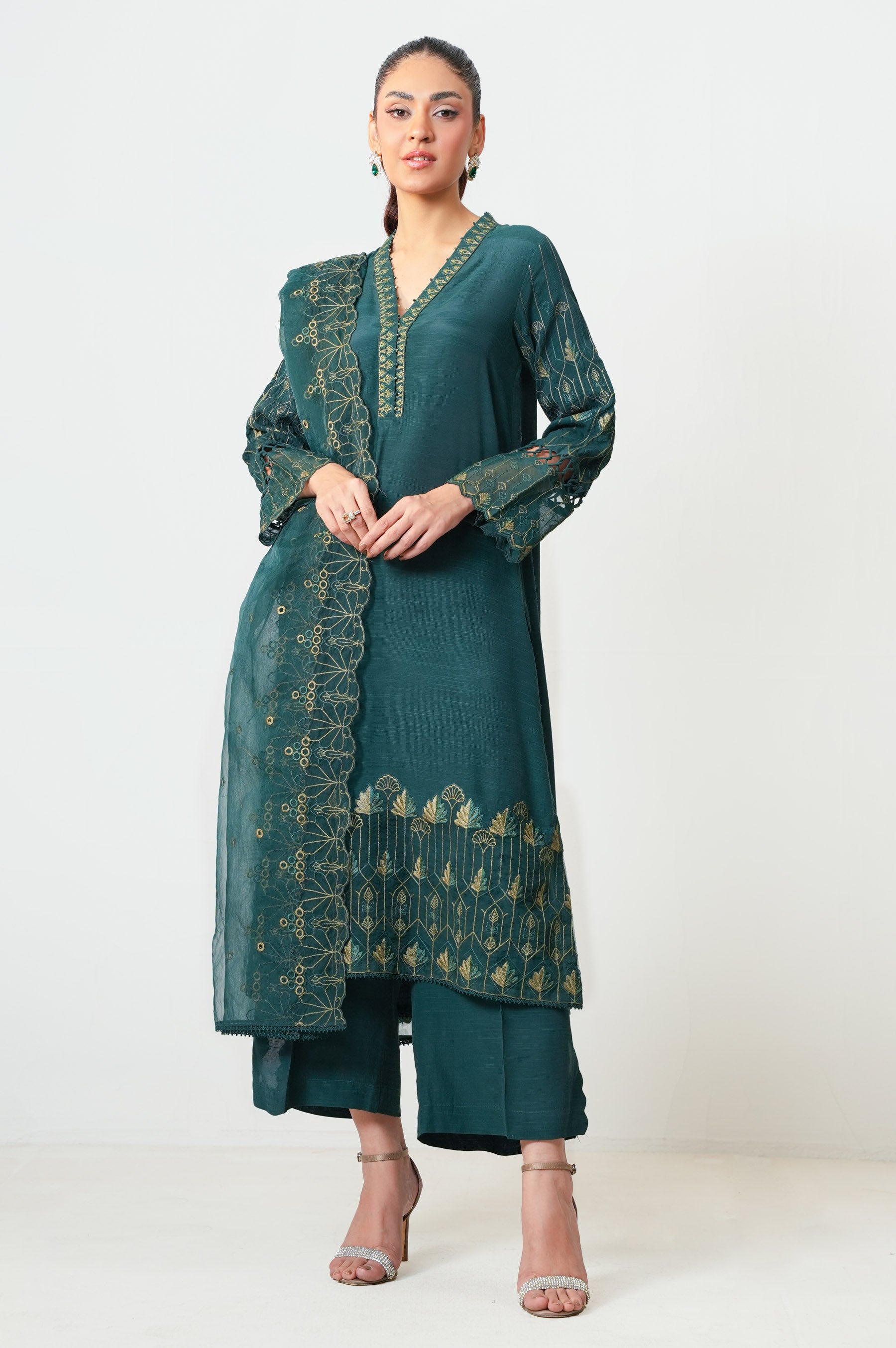 Unstitched 3 Piece Embroidered Raw Silk Suit