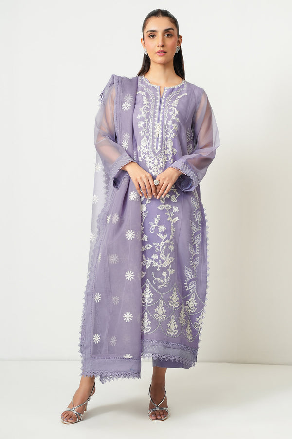 Unstitched 3 Piece Embroidered Organza Suit